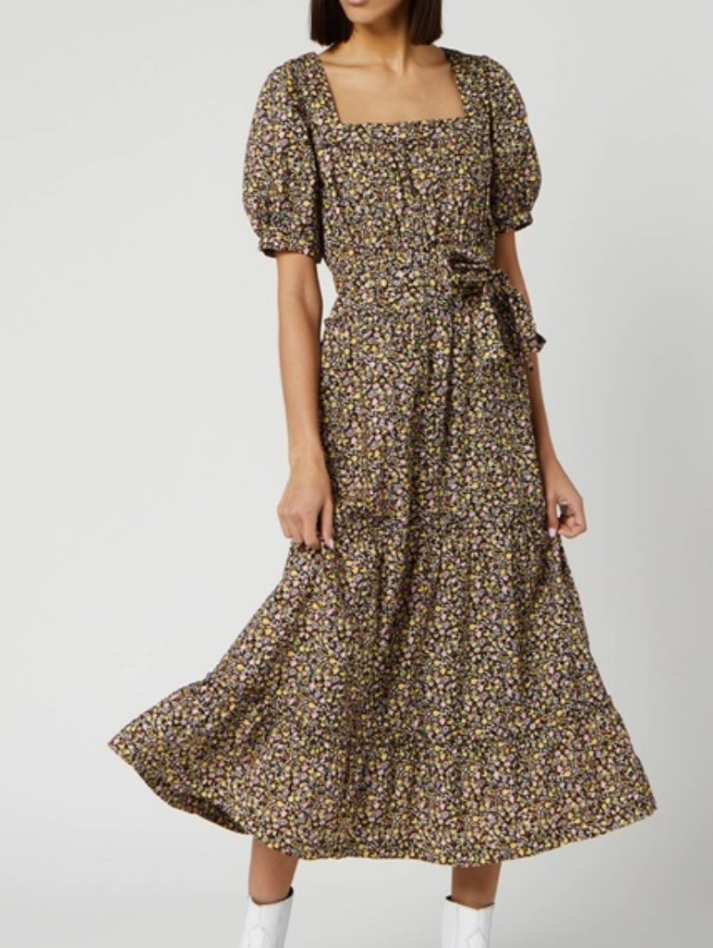 Free People Heartlands Ditsy Floral Tiered Midi Dress Boho Cottagecore Size S